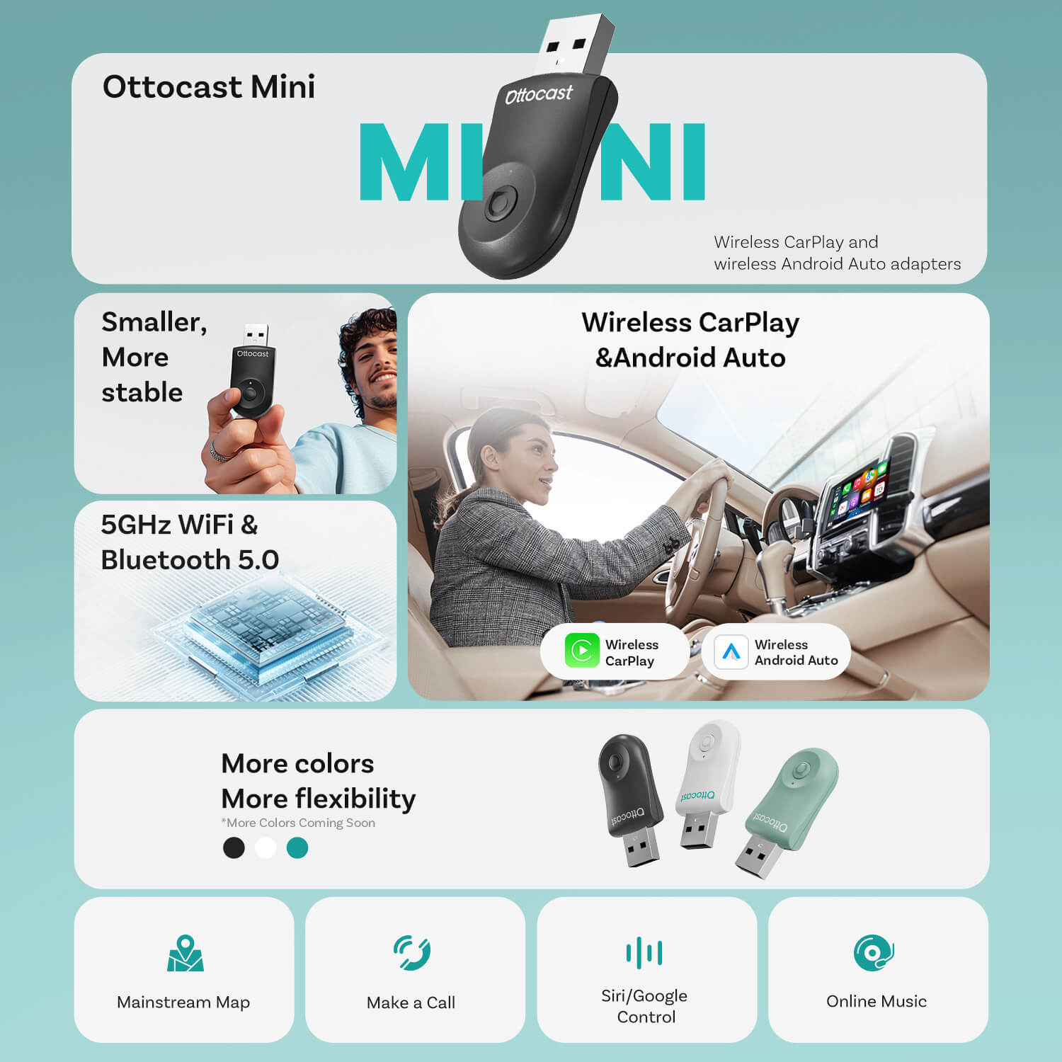🎉Today Special Offer🎉Mini Wireless CarPlay/Android Auto 2 in 1 Adapter